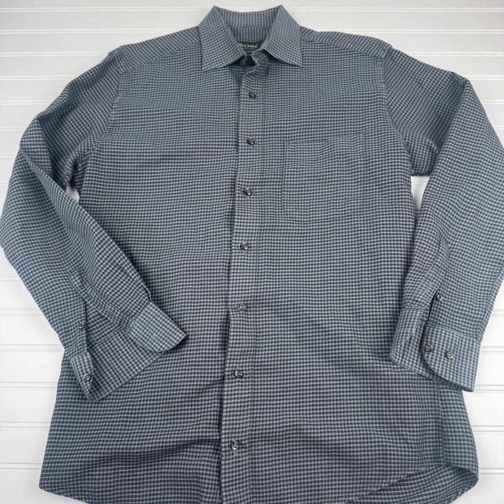 St. Croix Men's Medium Fashion Fit 100% Cotton Button Up Long Sleeve Shirt Italy
